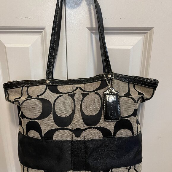 Coach Signature Black Canvas and Grey canvas bag Great shape! F13548 - Picture 1 of 6